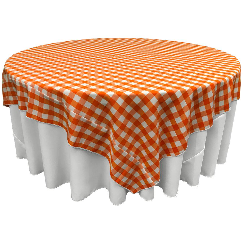 White Orange Checkered Square Overlay Tablecloth Polyester 85" x 85"