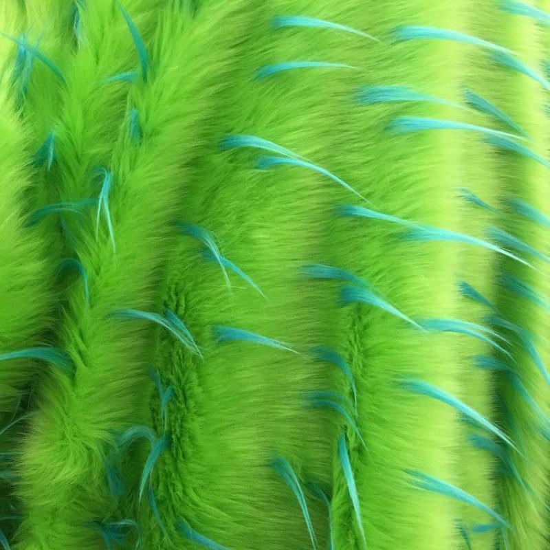 Turquoise Lime Faux Fur Two Tone Spiked Shaggy Long Pile Fabric