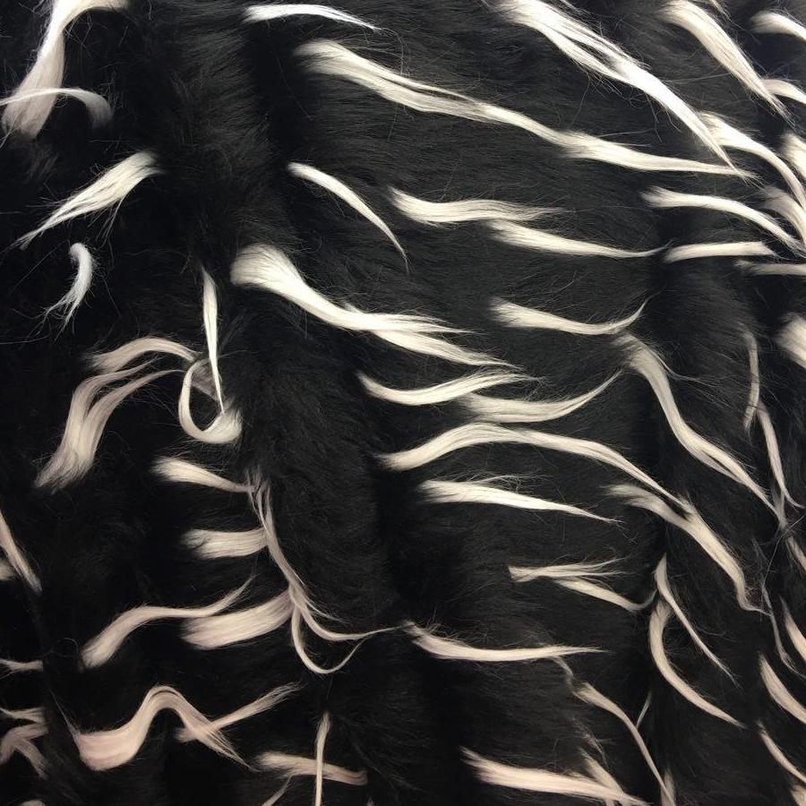 White Black Faux Fur Two Tone Spiked Shaggy Long Pile Fabric