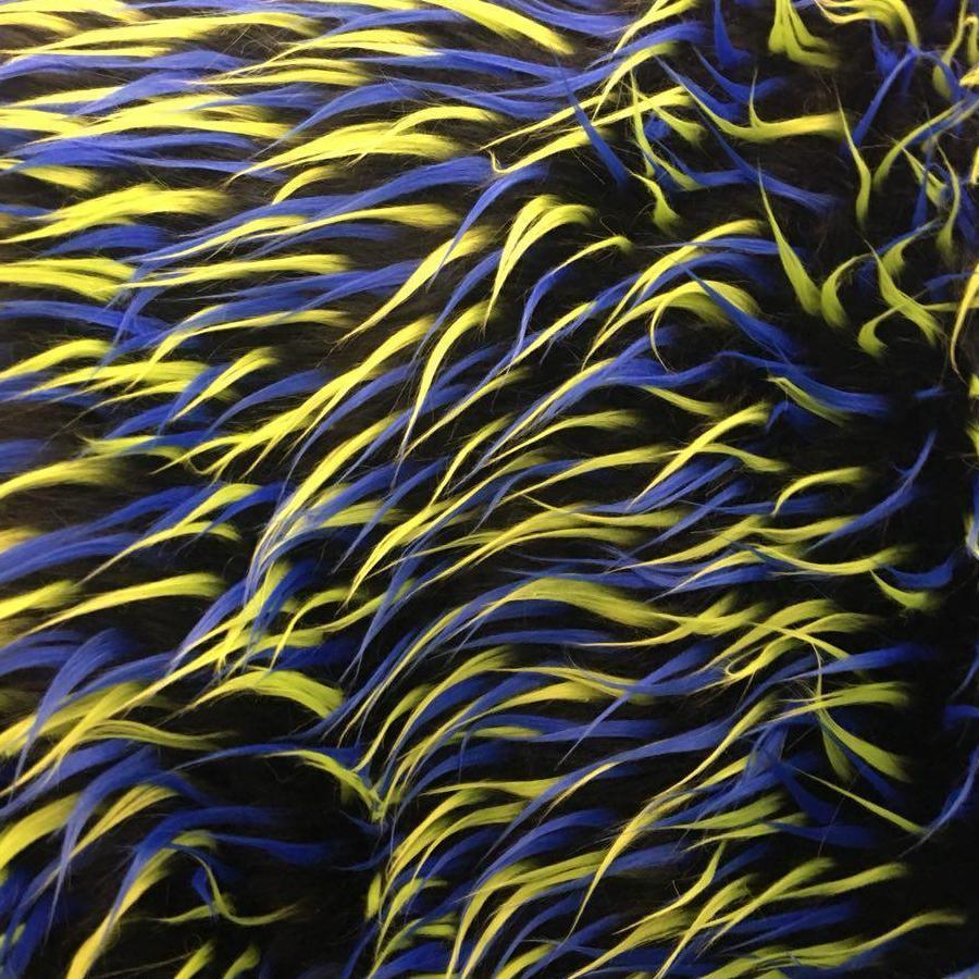 Lime Blue on Black Three Tone Spiked Faux Fur Fabric