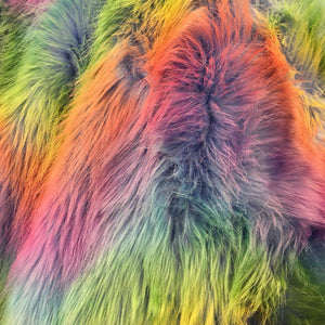 Blue Backing Faux Fur Wave Rainbow Fur Fabric