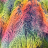 Blue Backing Faux Fur Wave Rainbow Fur Fabric