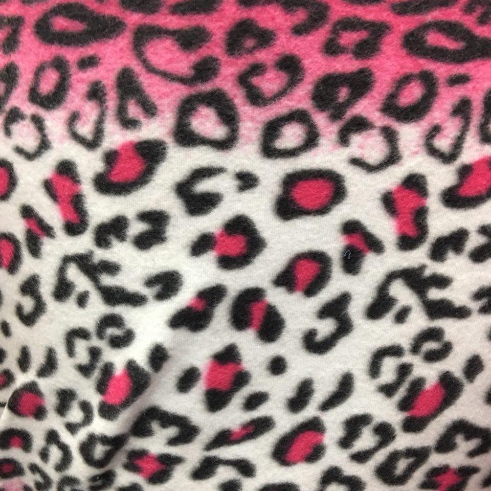 Pink White Black Leopard Animal Print Fleece Fabric