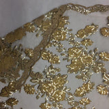 Gold Peach Roses 2 Tone Sequins Lace Fabric