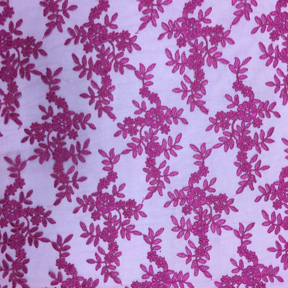 Fuchsia Forbidden Primrose Floral Mesh Lace Fabric