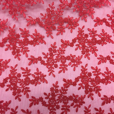 Red Forbidden Primrose Floral Mesh Lace Fabric