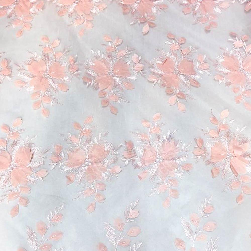 Peach 3D Floral Lace Fabric