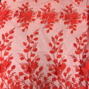 Red 3D Floral Lace Fabric
