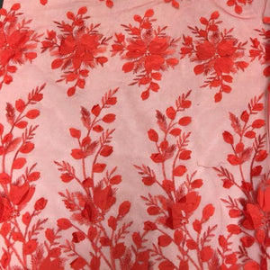 Red 3D Floral Lace Fabric