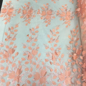Orange 3D Floral Lace Fabric