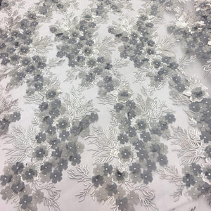 Gray Silver 3D Flower lace Fabric