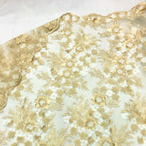 Gold Blue 3D Floral Lace Fabric