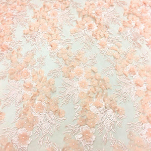 Peach 3D Flower lace Fabric