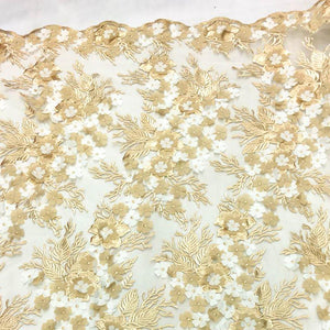 Gold Blue 3D Floral Lace Fabric
