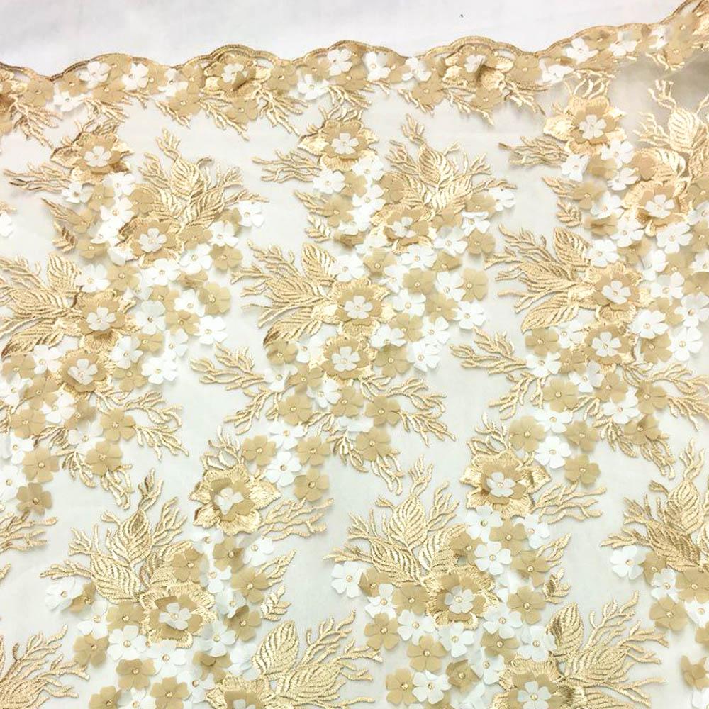 Gold 3D Flower lace Fabric
