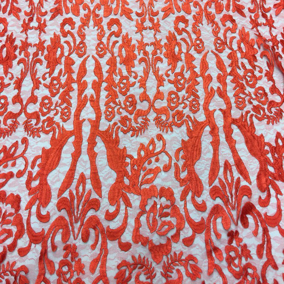 Red Vanity Flare Sheer Lace Dress Fabric