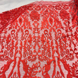 Red Vanity Flare Sheer Lace Dress Fabric