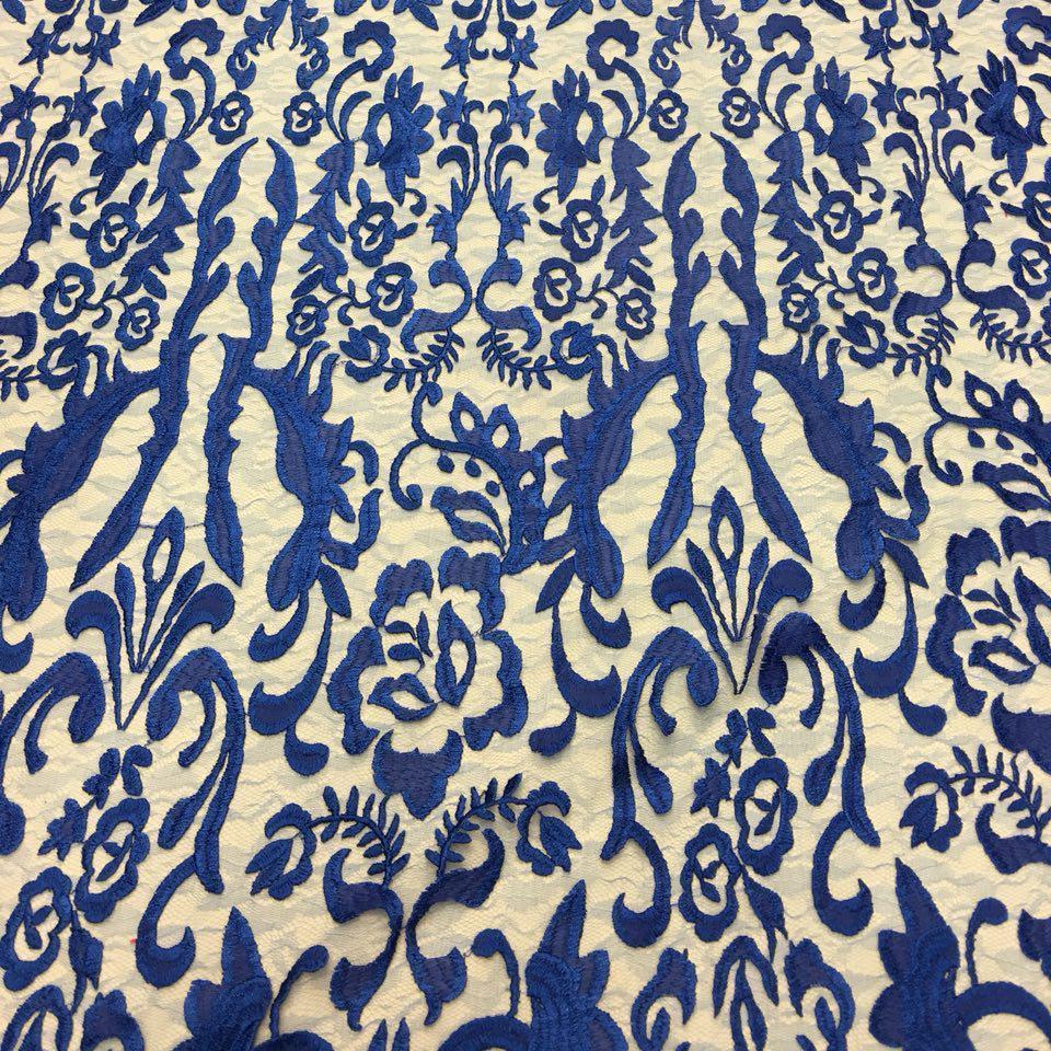 Royal Blue Vanity Flare Sheer Lace Dress Fabric