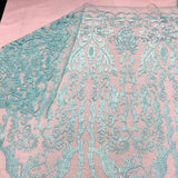 Mint Vanity Flare Sheer Lace Dress Fabric