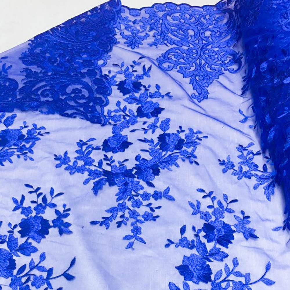 Royal Blue Motif Lace Fabric