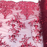 Burgundy Motif Lace Fabric