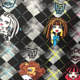 Monster High on Black White Checkered Anti Pill Fleece Fabric