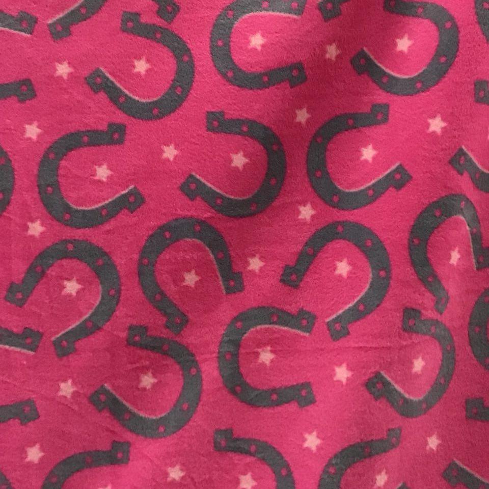 Horseshoe on Pink Fleece Fabric Prints