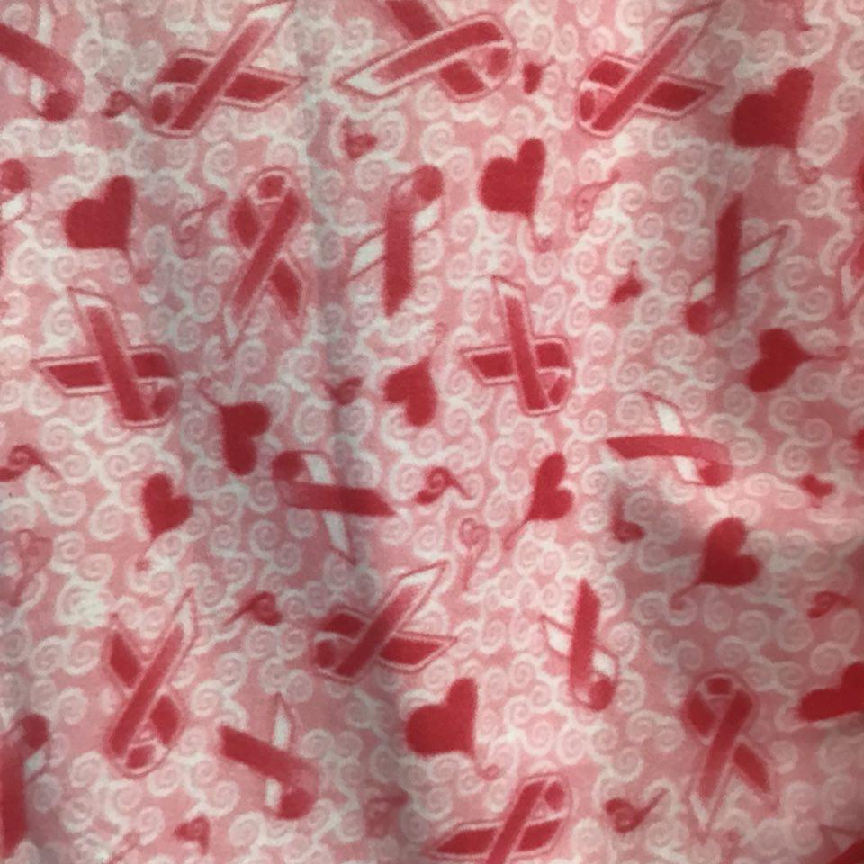 Pink Ribbon Cancer Heart on Pink Anti Pill Fleece Fabric