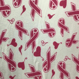 Pink Ribbon Cancer Heart on White Anti Pill Fleece Fabric