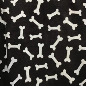 White Dog Bone on Black Fleece Fabric Prints