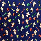 Paws and Dogs Bone on Navy Blue Fleece Fabric Prints