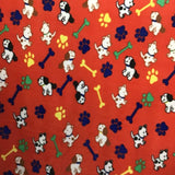 Paws and Dogs Bone on Red Fleece Fabric Prints