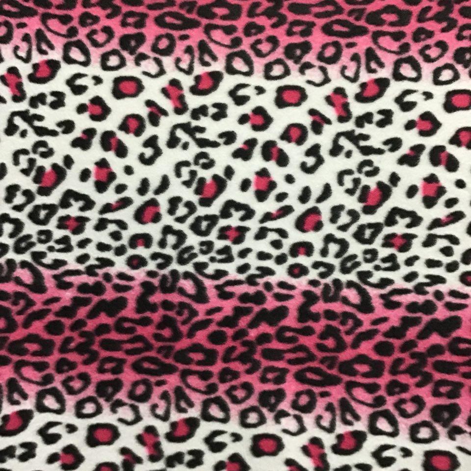 White Pink Leopard Animal Print Fleece Fabric