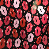 Lips Kiss on Black Fleece Fabric Prints