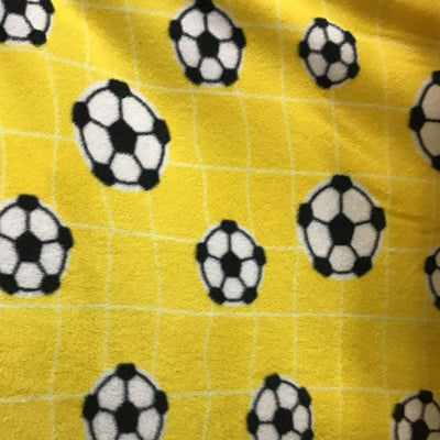 Soccer Yellow Net Anti Pill Print Fleece Fabric