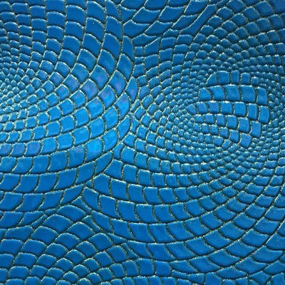 Blue Gold Hypnotic Spiral Sparkle PU Leather Fabric