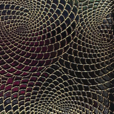 Black Gold Hypnotic Spiral Sparkle PU Leather Fabric