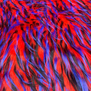 Royal Black on Red Three Tone Spiked Faux Fur Fabric