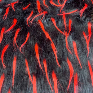 Red Black Faux Fur Two Tone Spiked Shaggy Long Pile Fabric