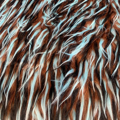 Black Light Blue on Brown Three Tone Spiked Faux Fur Fabric