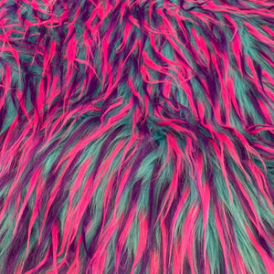 Fuchsia Purple on Turquoise Three Tone Spiked Faux Fur Fabric