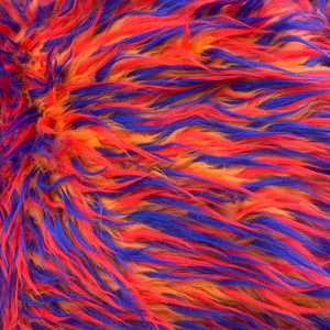 Blue Orange on Yellow Three Tone Spiked Faux Fur Fabric