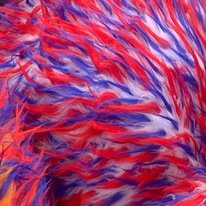 Red Blue on White Three Tone Spiked Faux Fur Fabric