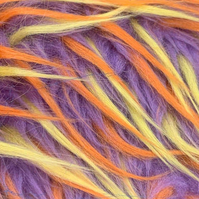 Yellow Orange on Purple Spiked Three Tone Faux Fur Fabric