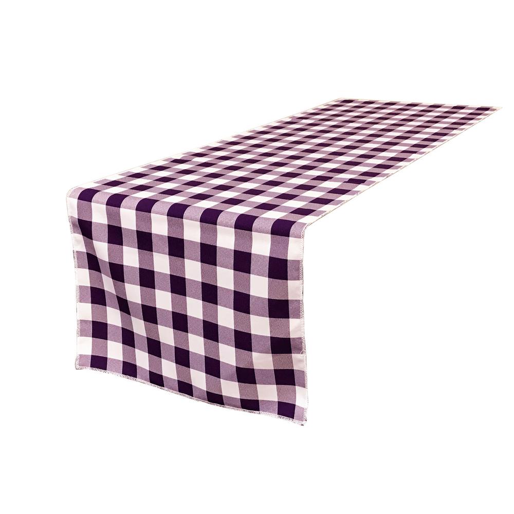 (4 / Pack ) 14 in. x 100 in. White and Purple Polyester Gingham Checkered Table Runner