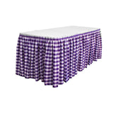 14 Ft. x 29 in. White and Purple Accordion Pleat Checkered Polyester Table Skirt