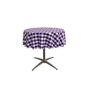 51" White Purple Checkered Polyester Round Tablecloth