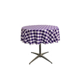 51" White Purple Checkered Polyester Round Tablecloth