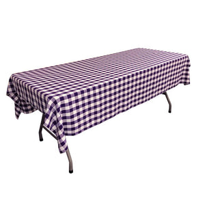 White Purple Gingham Checkered Polyester Rectangular Tablecloth 90" x 132"