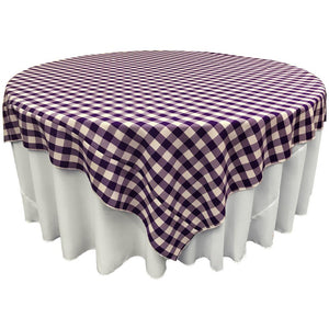 White Purple Checkered Square Overlay Tablecloth Polyester 72" x 72"